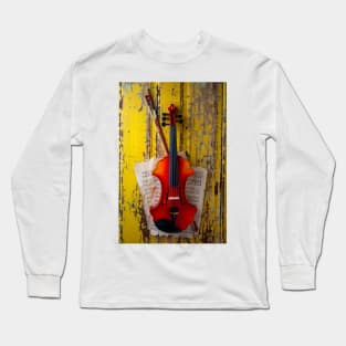 Baroque Violin Hanging On Yellow Wall Long Sleeve T-Shirt